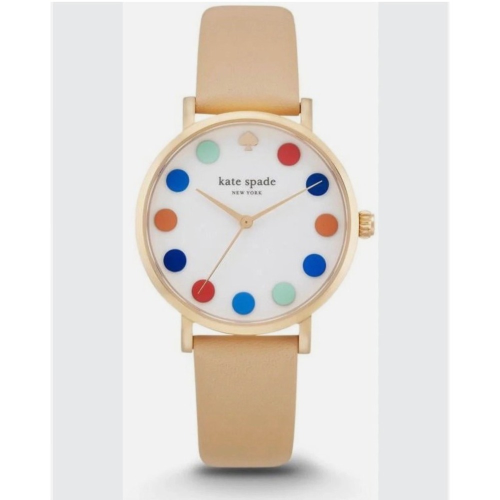Kate Spade Metro Dancing Dot‎ Watch Vachetta Leather Colorful Dot Dial